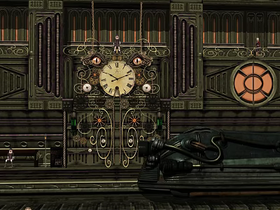 Vintage Industrial Decorative Hanging Ornaments With Clock Gears Metal Pipes And Round Windows 3d model