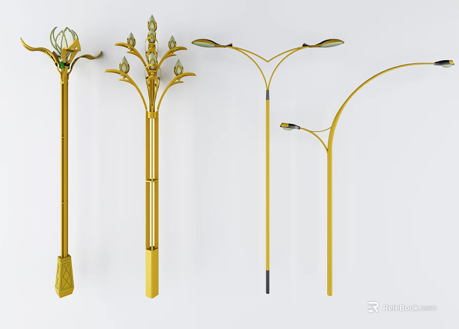 Different Styles Outdoor Lights With Decorative Golden Design For Garden And Street Use 3d model 