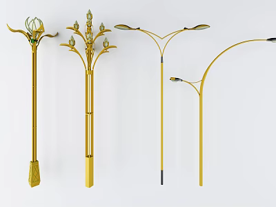 Different Styles Outdoor Lights With Decorative Golden Design For Garden And Street Use 3d model