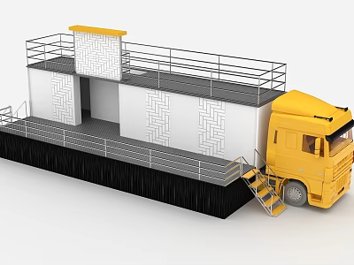 Yellow Truck With White Walls Gray Roof Metal Railings And Stairs Structure 3d model
