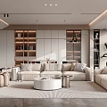 Modern Living Room Interior Design With Beige Sofa Round Coffee Table And Floor Lamp