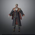 Man with White Hair in Long Dark Blue Coat Red Accents Gold Buttons White Gloves