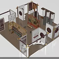 Modern Exhibition Booth Design With Display Cabinets Shelves And Circular Decorative Elements 3d model