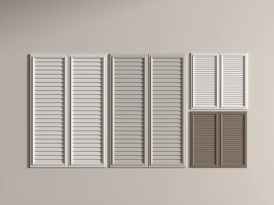 White and Brown Window Shutters with Various Panel Styles and Designs 3d model
