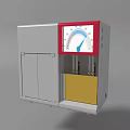 Industrial Device With Red Frame Display Gauge Blue Pointer Yellow Compartment And Cabinet Doors