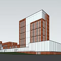 Modern Fire Station Building With Red Brick And Glass Facade Design 3d model