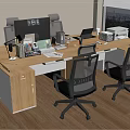 Wooden Office Desk With Computer Monitor Printer And Office Supplies Near Window With Green View