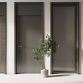 Modern Flush Doors With Dark Frames And Geometric Patterns Near Potted Plant 3d model