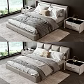 Modern Double Bed Interior With Leather Headboard Bedside Tables And Grey Bedding