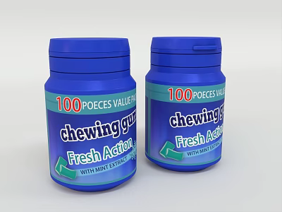 100 Pieces Value Chewing Gum Fresh Action with Cool Mint Flavor 3d model