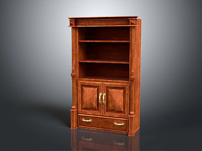Traditional Wooden Bookcase With Carved Details Cabinet Doors And Drawer 3d model