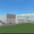 Aerial Planning of Modern White Glass Architecture With Grassland and Plaza