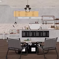 Modern Café Interior With Bar Counter Menu Board And Hanging Lights