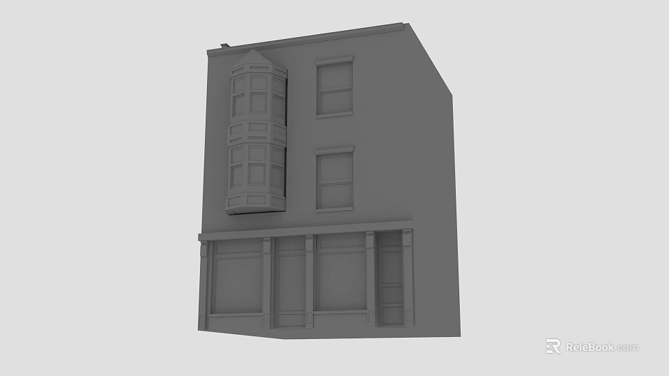 3D Multi Story Building Model With Arched Windows And Storefront Design 3d model 