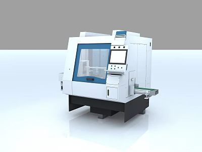 Modern Industrial Equipment With White Body Blue Glass Window Control Panel And Conveyor Belt 3d model
