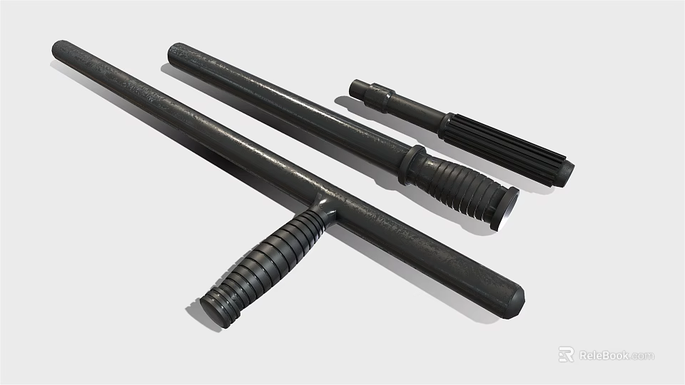 Black Long Handle Tools With Textured Grips And Various Sizes 3d model 