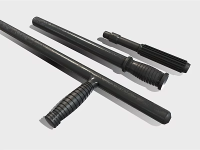 Black Long Handle Tools With Textured Grips And Various Sizes 3d model