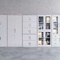Gray Storage Bookcase With Doors Drawers Glass Doors And Multiple Shelves Compartments