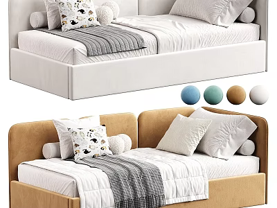 Modern Sofa Bed with Decorative Pillows Gray Blanket and Color Options 3d model