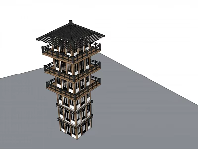 Traditional Multi Level Tower With Overhanging Eaves Wooden Structure And Layered Platforms 3d model