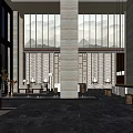 Elegant Hotel Lobby Interior With Marble Floor Sofa And Peony Decorative Paintings