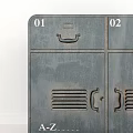 Gray Vintage Bedside Table With Numbered Drawers Vented Doors And 1879 Product Label