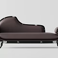 Luxury Dark Brown Leather Chaise Lounge With Curved Armrests And Metallic Accents