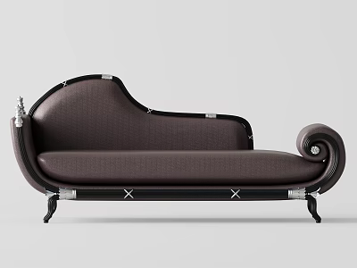Luxury Dark Brown Leather Chaise Lounge With Curved Armrests And Metallic Accents 3d model
