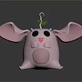 Cute 3D Rendered Pink Cartoon Character With Big Ears And Green Leaf On Head