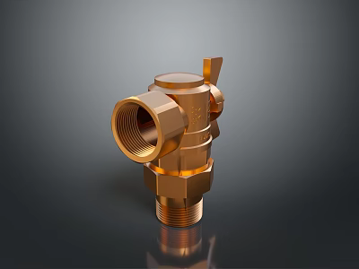 Golden Brass Pipe Valve Fitting With Threaded Connections And Operating Handle 3d model