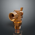 Golden Brass Pipe Valve Fitting With Threaded Connections And Operating Handle 3d model