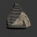 Gray Layered Stacked Lounge Chair With Curved Shape Beige Blanket And Clear Round Base