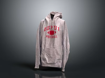 Gray Hoodie With Red JUDU FOOTBALL Print For Casual Daily Wear 3d model