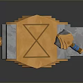 Ancient Axe On Golden Pedestal With Pentagram Platform And Blue Bottle