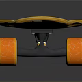 Stylish Black And Yellow Skateboard Design With Abstract Graphics And Orange Wheels
