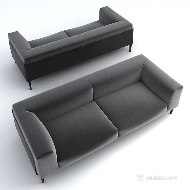 Modern Gray Two Seater Sofa with Fabric Upholstery and Minimalist Design 3d model 