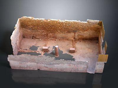 Ancient Building Ruins With Brick Walls And Stone Floor Remains Structure 3d model