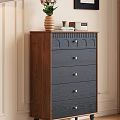 Wooden Chest of Drawers Featuring Dark Blue Drawers Golden Handles And Top Vase Books Clock
