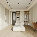 Modern Walk In Closet With Beige Sofa And Vanity Mirror 3d model
