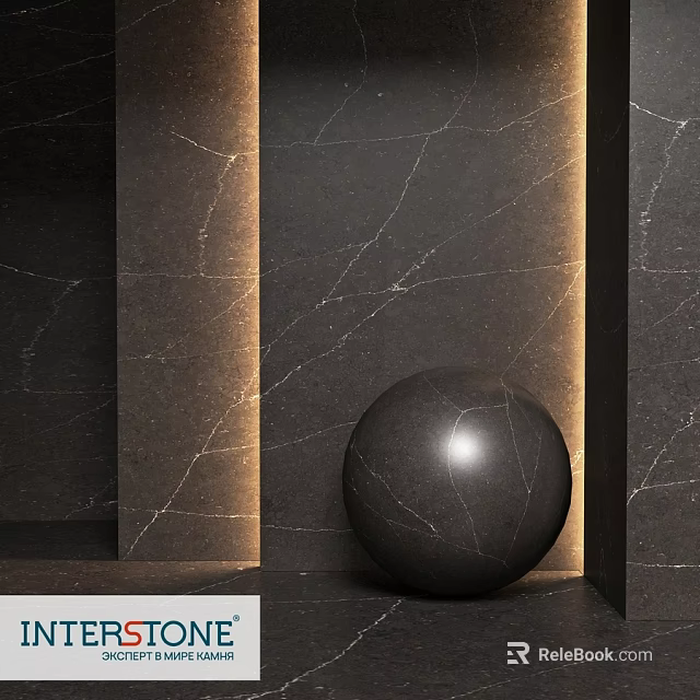 Black Marble Wall With Textured Surface And Sphere In Modern Minimalist Setting 3d model 
