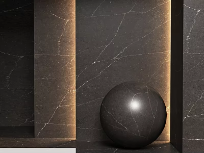 Black Marble Wall With Textured Surface And Sphere In Modern Minimalist Setting 3d model