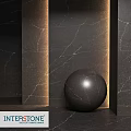 Black Marble Wall With Textured Surface And Sphere In Modern Minimalist Setting