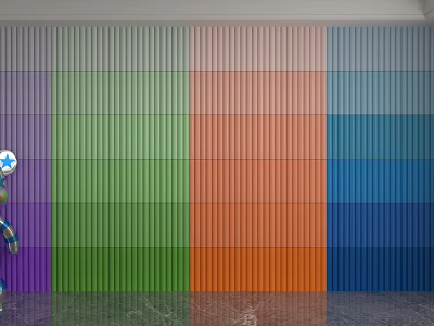 Colorful Vertical Striped Background Wall For Modern Interior With Vibrant Colored Panels 3d model