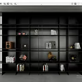 Modern Black Bookshelf Interior Design With Open Shelving Books Vinyl Records And Gramophone