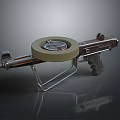 Unique Weapon Design with Circular Yellow Disk Metal Frame and Ergonomic Grip 3d model