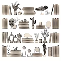 Modern Decorative Ornament Combination With Books Sculptures Plants And Clocks