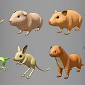 Green Reptile 3D Models With Wireframe Design And Various Poses