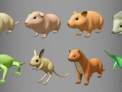 Green Reptile 3D Models With Wireframe Design And Various Poses 3d model