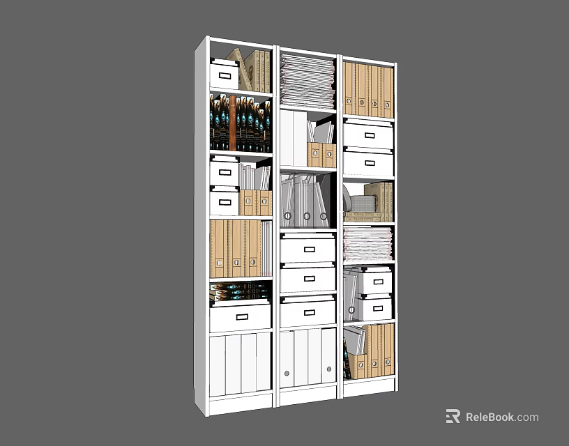 Modern White Multi tiered Bookcase With Drawers Compartments Storage Files And Books 3d model 