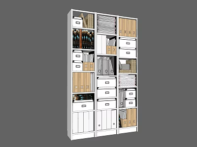 Modern White Multi tiered Bookcase With Drawers Compartments Storage Files And Books 3d model